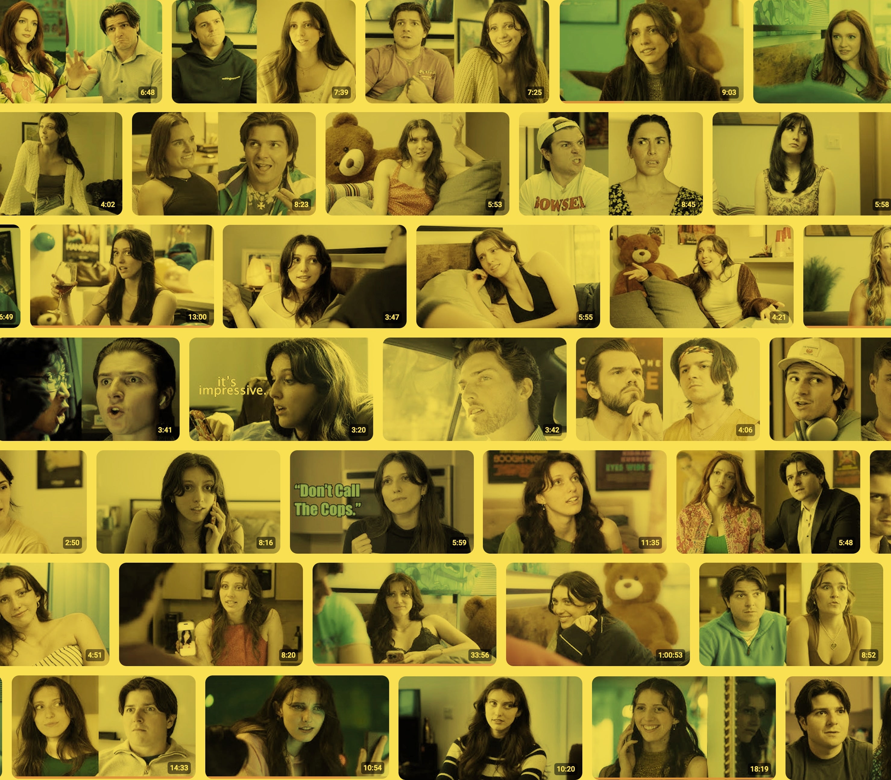 Collage of multiple small images of people in various settings from Mikey & Wyatt Videos